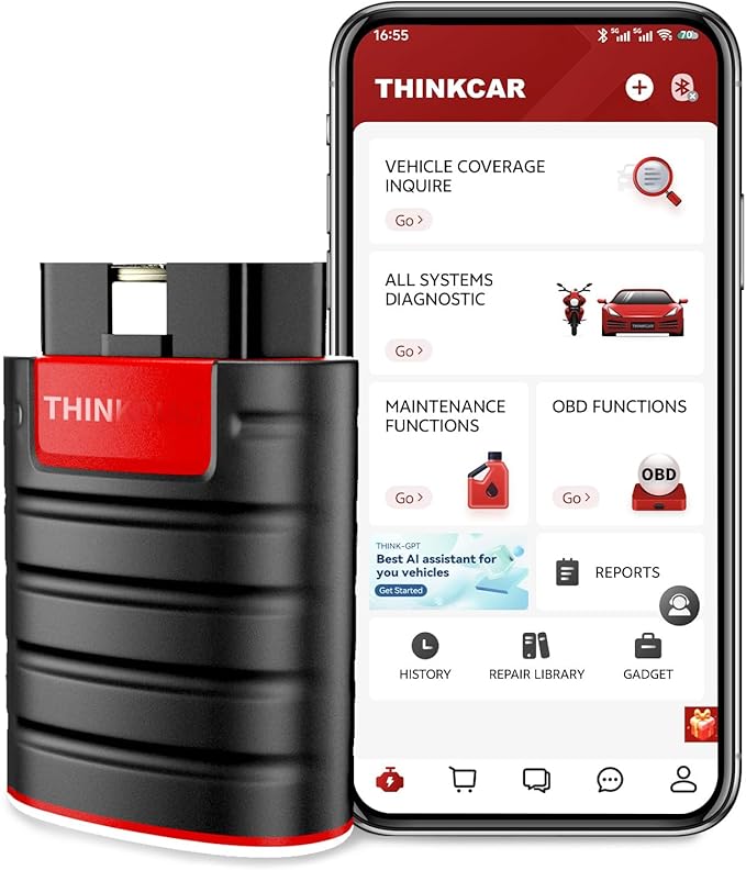 OBD2 Scanner Thinkdiag Bluetooth Full System Bidirectional Diagnostic Scan Tool OE Level Code Reader with ECU Coding 15+ Reset Service FCA AutoAuth All Software 1 Year Update Fits for iOS & Android