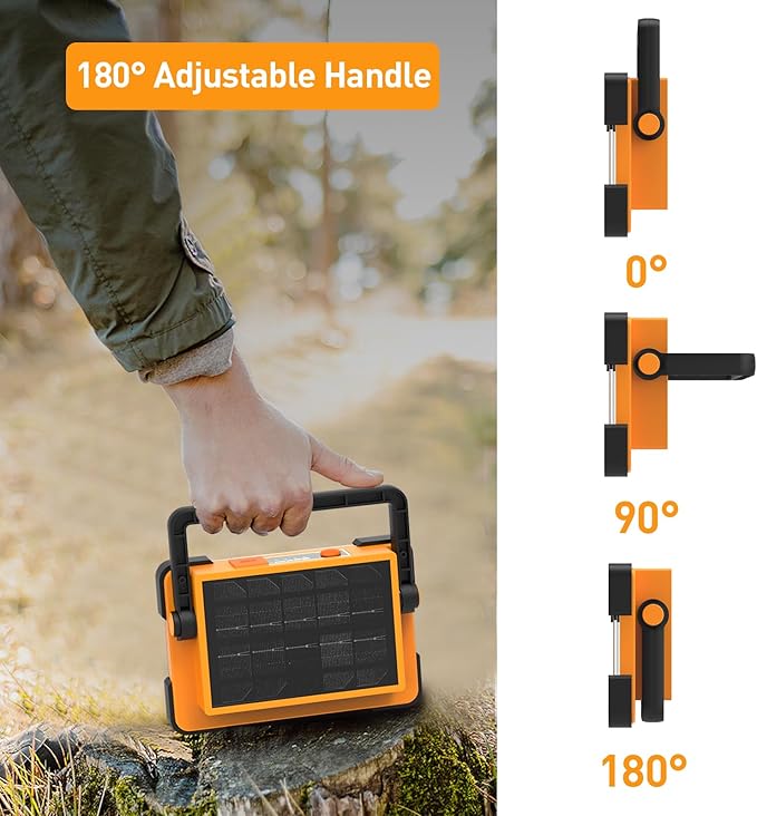 120W Solar Rechargeable Work Light, 144 LED 10000LM Led Work Light with 4 Modes, Portable Flood Light with Stand, IP66 Waterproof Outdoor Working Light for Emergency Mechanic Camping Repair (Yellow)