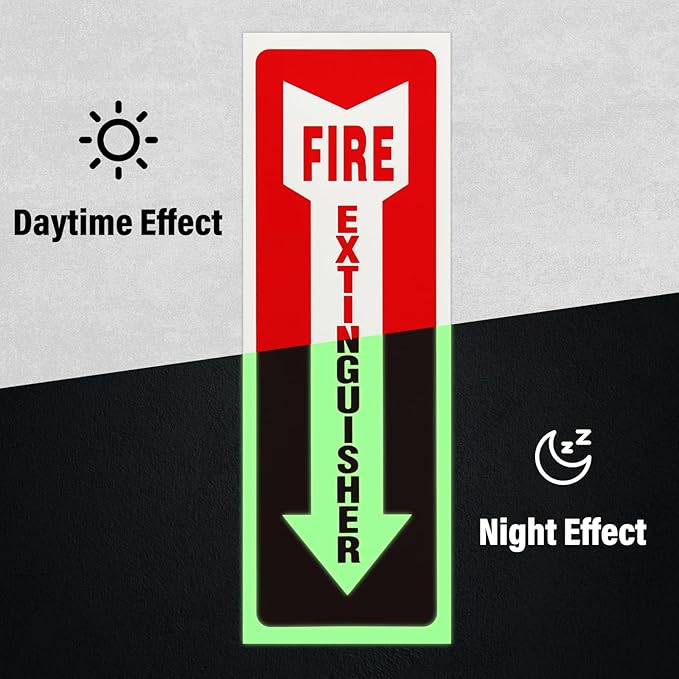 Madrigal Fire Extinguisher Glow in the Dark Sticker Sign,fire extinguisher sign,8Pack-4x12"Premium Self-Adhesive Vinyl for UV, Weather, Scratch, Water and Fade Resistance, Indoor and Outdoor