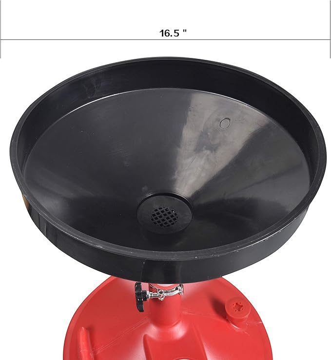 PONO 8 Gallon Portable Upright Oil Drain | Easily Recycle Automotive Waste Fluids | Adjustable Funnel Height | Use with Car Lifts | 16.5 Inch Funnel w/Built-in Strainer | Industrial Fluid Drain Tank