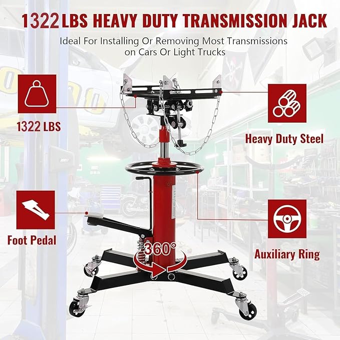 Transmission Jack 1322 LBS Hydraulic Telescoping 2-Stage Lift Jack Stand 33.8"-72.8" High Lift Transmission Jacks with Foot Pedal & 360° Swivel Wheels for for Garage/Workshop Car and Truck Repairs