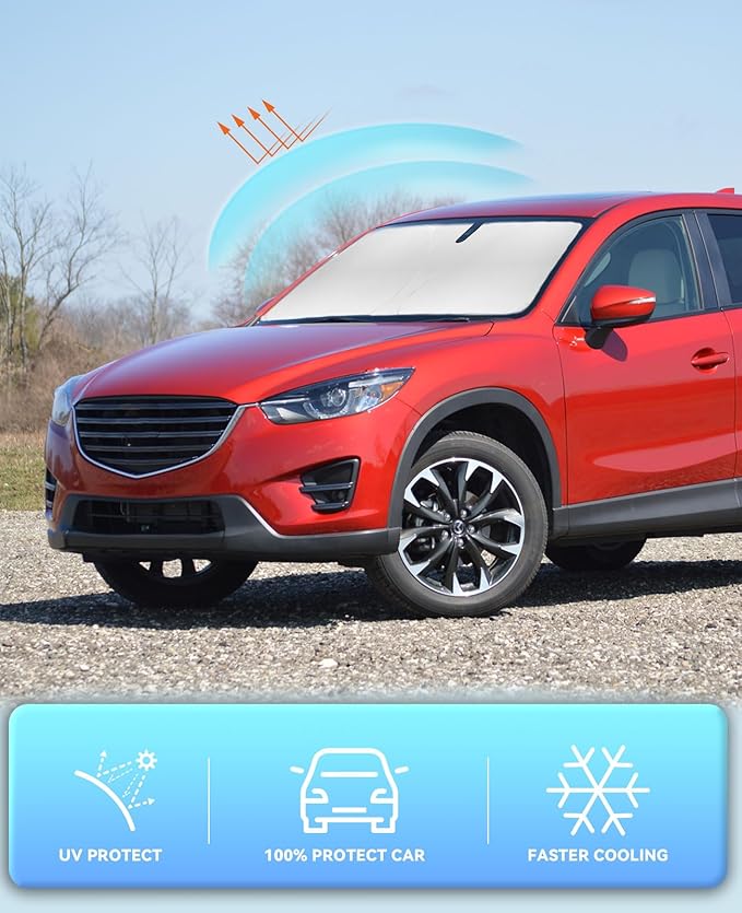 Windshield Sun Shade Car Sunshade for 2013-2015 2016 Mazda CX5 CX-5, Sport, Touring, Grand Touring, 4 Door Crossover Accessories Windshield Sun Visor Cover for CX-5 Foldable Front Window Shield
