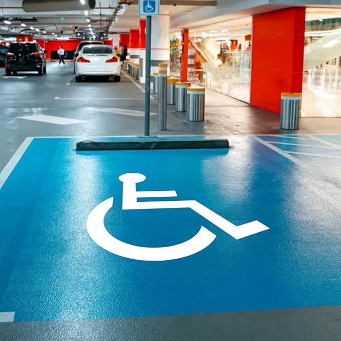 Handicap Parking Stencil, 35.5" x 33" Foldable Cardboard Parking Lot Stencils for Pavement, Driveway, Garage & Lot, Easy to Use Handicap Symbol Template