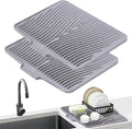 Dish Drying Mat, Stone Drying Mat for Kitchen Counter with Built-in Drain, Non-Slip Drying Matt Kitchen Counter, Heat Resistant Silicone Drying Mat, Dish Drying Pad, 2 Pcs(Grey 19.7" x 17")