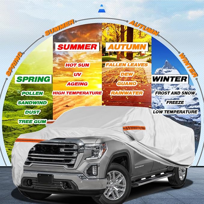 TUCAREST 6 Layers Full Car Cover for Pickup/Truck - Waterproof, Insulated, Anti-UV, Snow-Proof, Anti-Wind, All-Weather, Thickened Protection, up to 206 in