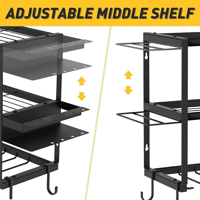 Large Power Tool Organizer Wall Mount for Fathers Dad, 3 Extra Large Layers Heavy Duty Metal Garage Organization Loads 300lbs with 8 Cordless Drill Holder, Power Tool Shelf for Workshop, Utility Racks