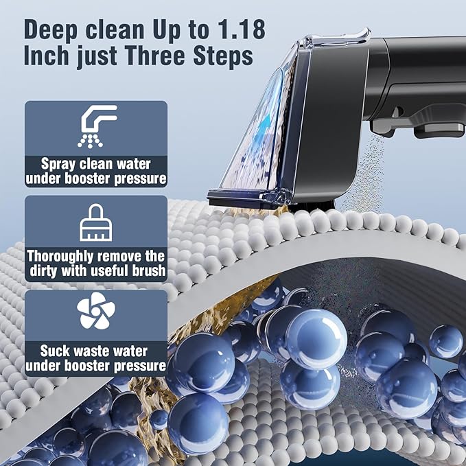 18Kpa Carpet Cleaner Machine, 500W Portable Carpet Spot and Upholstery Cleaner Machine with Handle for Pet Stains, Sofa, Car Seat, Furniture