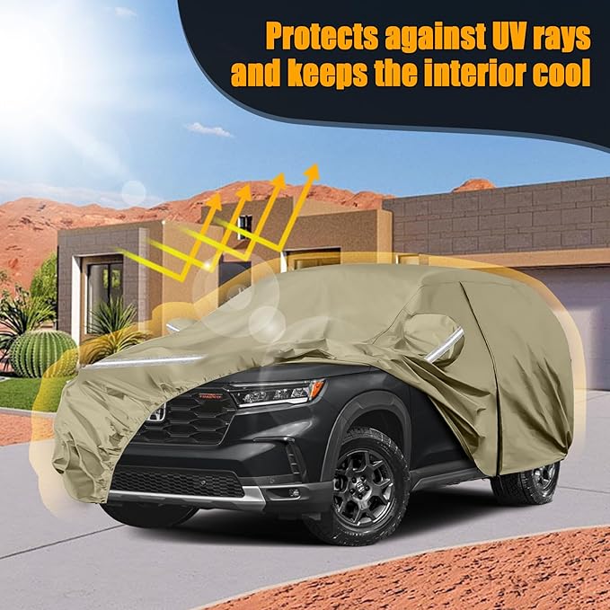 Waterproof Car Covers Replace for 2002-2025 Honda Pilot, Multilayer Heavy Duty with Cotton Liner All Weather Custom-fit Car Cover with Zipper Door, Windproof Bands for Snow Rain Dust Protection