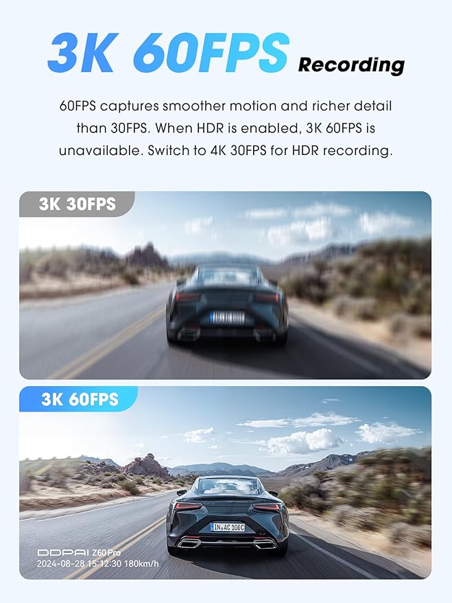 DDPAI Dash Cam Front and Rear, Dual STARVIS 2 IMX678 IMX662 Dashcam, 4K+1080P Dual HDR Car Camera with 32G eMMC, 3K/60FPS, 4G LTE Support, 5G WiFi GPS, 3" IPS, Night Vision, 24H Parking Mode, Z60 Pro