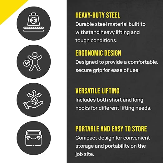 T&T Tools Lid Sling Hook - Lift Manhole Covers & Storm Drain Cover, Versatile Lifting Hooks, Rigid Steel Tool Hook for Moving (Short & Long)