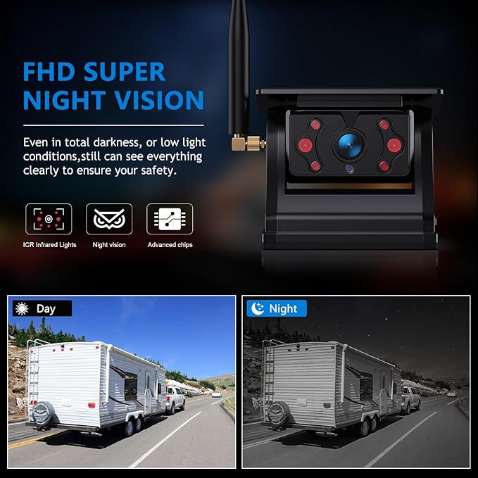 Magnetic Solar Wireless RV Backup Camera, 1080P 7" Touchscreen IPS Monitor & Auto On Off Rear View Camera, 1 Minute Setup Night Vision Recording Guidelines, Back up Camera for Trailer Truck M7