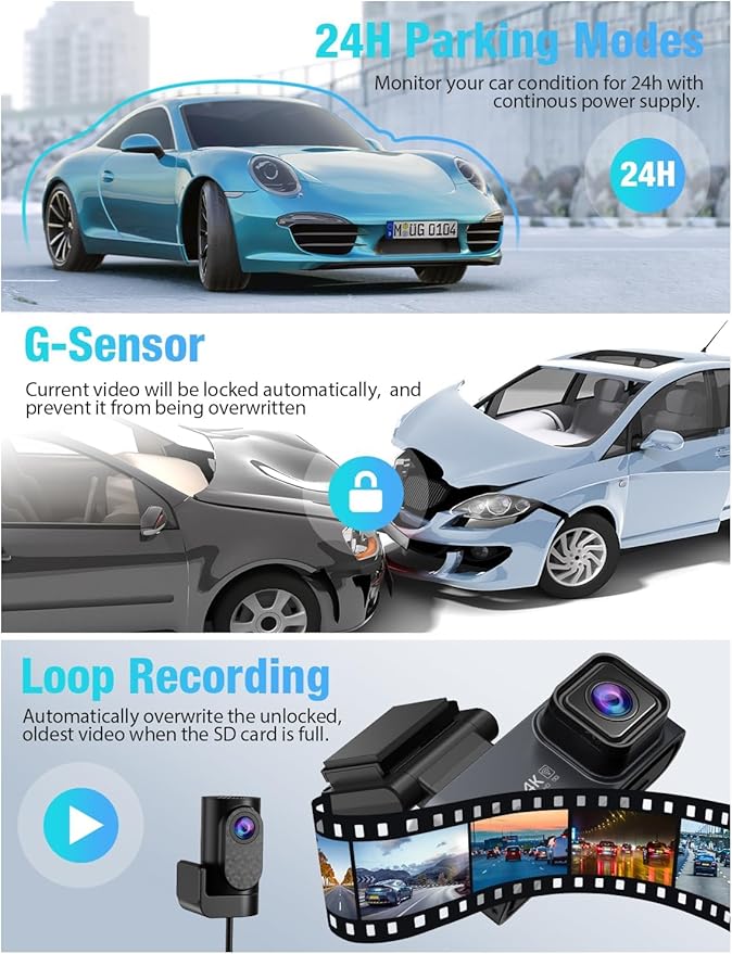 OMBAR Dash Cam 5G WiFi GPS, 3 Channel Dash Cam Front and Rear Inside 2K+1080P+1080P, 3.18" LCD Screen, 64GB Card Included, Dual Dash Camera for Cars 4K/2K/1080P+1080 P IR Night Vision, WDR, G-Sensor