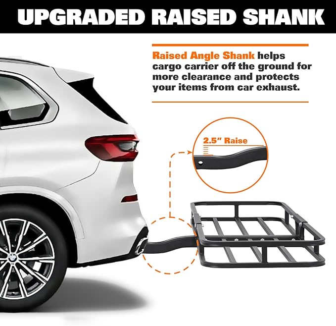 WEIZE Folding Hitch Mount Cargo Carrier Basket 53" X 19" + Waterproof Cargo Bag, Hauling Weight Capacity of 500 Lbs fit on 2 Inch Receiver, with Hitch Stabilizer, Net and Straps