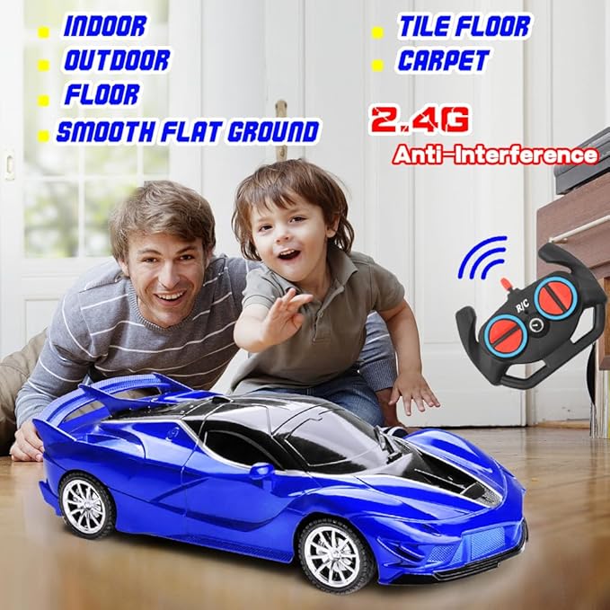 Remote Control Car for Boys Kids, 2.4GHz 4WD High Speed RC Cars Toys with Headlights and Controller, Electric Sport Racing Hobby Toy Car Model Vehicle for 6+ Year Teens Gift (Blue)