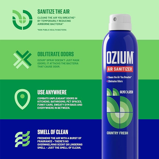 Ozium Air Sanitizer & Odor Eliminator for Homes, Cars, Offices and More, Country Fresh, 3.5 Ounce (Pack of 4)