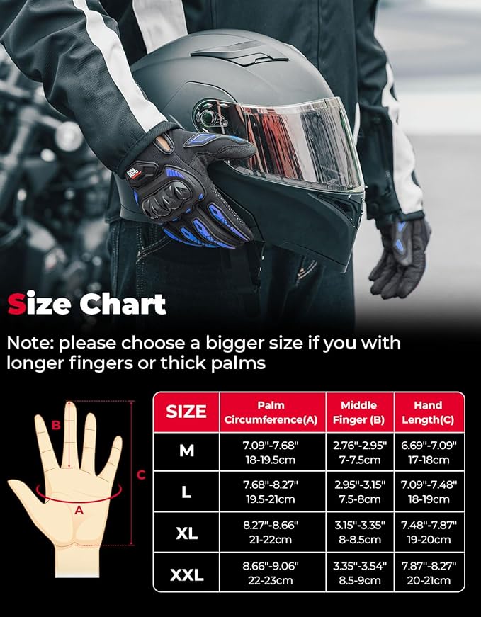KEMIMOTO Motorcycle Gloves for Men/Women, Touchscreen Dirt Bike Gloves with Shell, Anti-Slip for Motorbike, Riding, Racing, Cycling, Dirt Bike, ATV, UTV, Motocross, BMX, Hiking