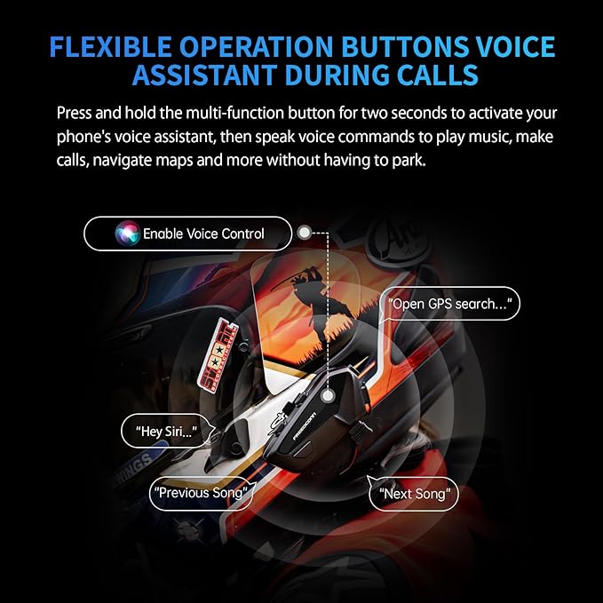 FreedConn FX Plus Motorcycle Helmet Bluetooth Headset, Auto-Join Mesh Network, 16 Riders Intercom Motorcycle Communication Systems with CVC and AI Noise Cancellation for Group Ride, 2 Pack