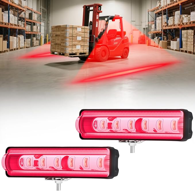 LED Forklift Safety Light Red for AGV Automated Guided Vehicle, Forklift Truck, Industrial Lift, Warehouse Safety, IP67 Waterproof, Aluminum Housing (2PCS)