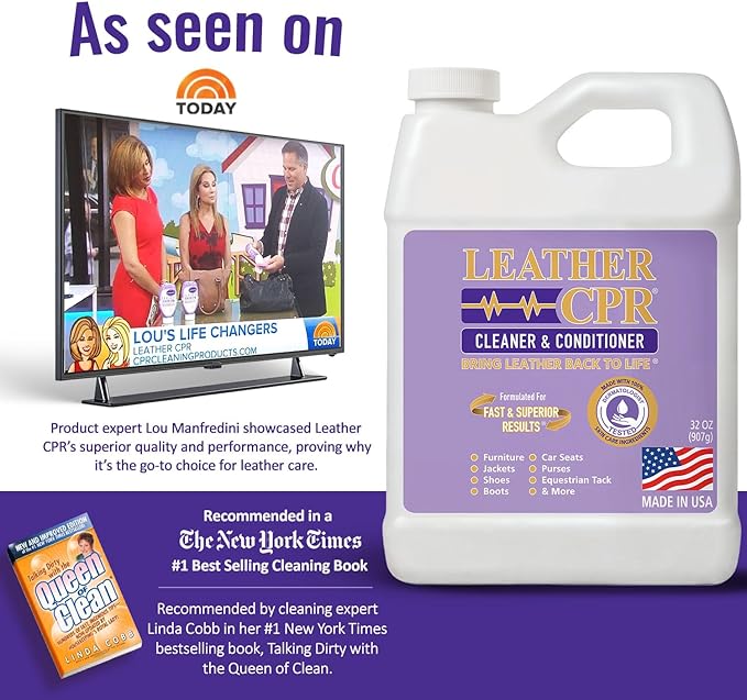 Leather CPR Leather Cleaner And Conditioner - Leather Conditioner For Couch, Leather Conditioner For Purses, Leather Furniture Cleaner And Conditioner, Car Seat Cleaner, Leather Restore, 32 oz