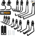 Steel Garage Storage Hooks, 16-Pack, Heavy Duty Wall Mount Hooks for Bike, Ladder, Garden Tools, Anti-Slip Coating