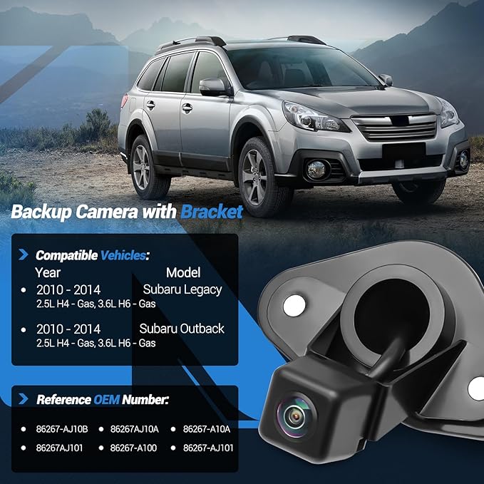 86267AJ10A Upgrade Rear View Backup Camera Compatible with Subaru Legacy Outback 2010-2014, 170° Wide Angle Park Assist Camera Replace 86267-AJ10B, 86267-AJ10A, 86267-AJ100