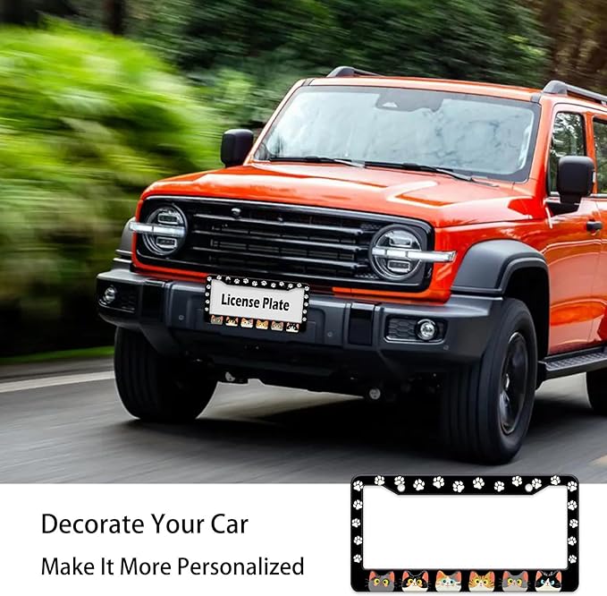 Cats Paw License Plate Frame, Cute Cartoon Cat Animal License Hloder Covers Tag, Metal Aluminum Rustproof Car Accessories for Us Canada Standard Women Men 2 Holes with Screw Caps