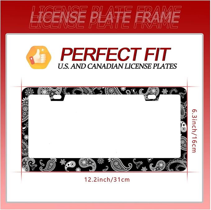 Personalise Paisley Boho Printed License Plate Frames Color License Plate Frame Car Universal Stainless Steel Accessories Cars Decor 2 Holes Screws Fits Standard US Vehicles Size 12.2 x 6 Inches