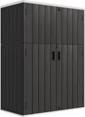 KINYING Outdoor Storage Cabinet Waterproof, 57 Cu.ft Resin Vertical Outdoor Storage Shed for Patio Furniture, Garden Tools, Pool Accessories, Mower Storage (Black)