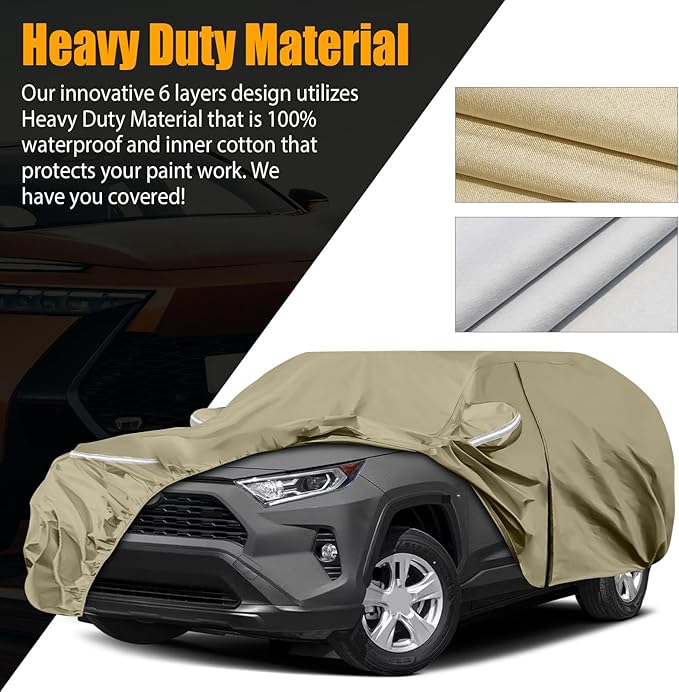 Waterproof Car Covers Replace for 2013-2025 Toyota RAV4, Multilayer Heavy Duty with Cotton Liner All Weather Car Cover with Zipper Door, Windproof Bands for Snow Rain Dust Protection