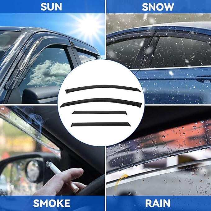 4pcs Front+Rear Smoke Tint Sun/Rain Guard Outside Mount Tape-On Vent Window Visors Compatible with 10-17 Terrain