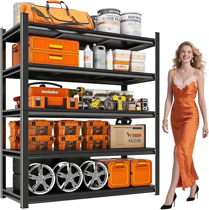 40" Wx72 H,Heavy Duty 5-Tier Steel Garage Shelving Unit | 3500LB Capacity| Garage & Basement Storage | Industrial-Grade Metal Shelving for Warehouses & Workshops | Adjustable, Rust-Resistant, Black