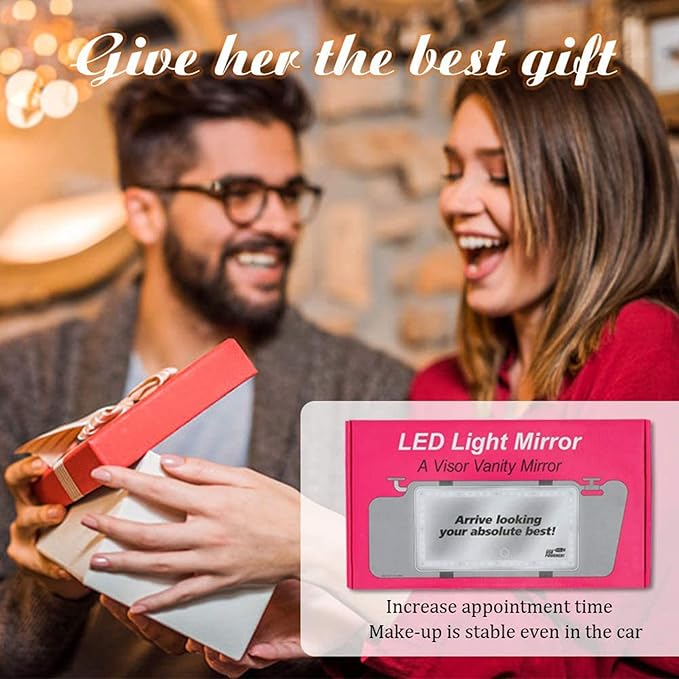 Car Visor Mirror with Rechargeable LED Light - 3 Light Modes & Dimmable Touch Screen - Clip on Big Sun Visor Vanity Mirror for Truck - Passenger Princess Car Accessories for Women Girl- White