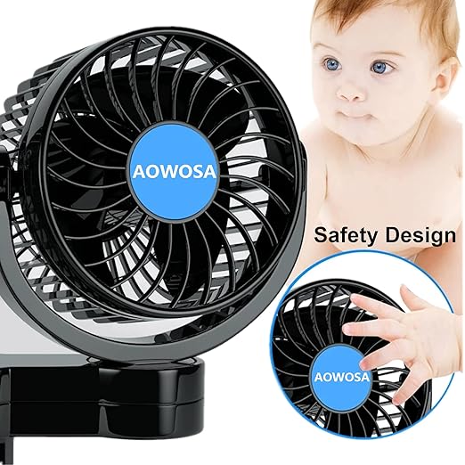 Car Fan for Backseat Auto 12V Electric Cooling Fan Portable Car Seat Headrest for Sedan SUV RV Boat, with 360° Rotatable Dual Head, Stepless Speed Regulation, Cigarette Lighter Plug