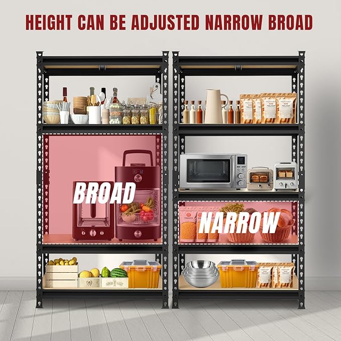 BIG RED 5 Tier Heavy Duty Garage Storage Shelving: Adjustable Metal Utility Shelving Rack for Garage, Basement, Pantry, Closet - 2,000lb Capacity (72"x36"x18") Black