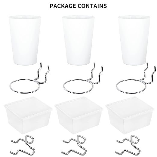 6 Sets Pegboard Bins Cups with Hooks Loops, Pegboard Hooks Assortment, Hooks for Pegboard Cup Holder for Tools Accessory Storage Organizer for Office Workshop Garage Workbench White