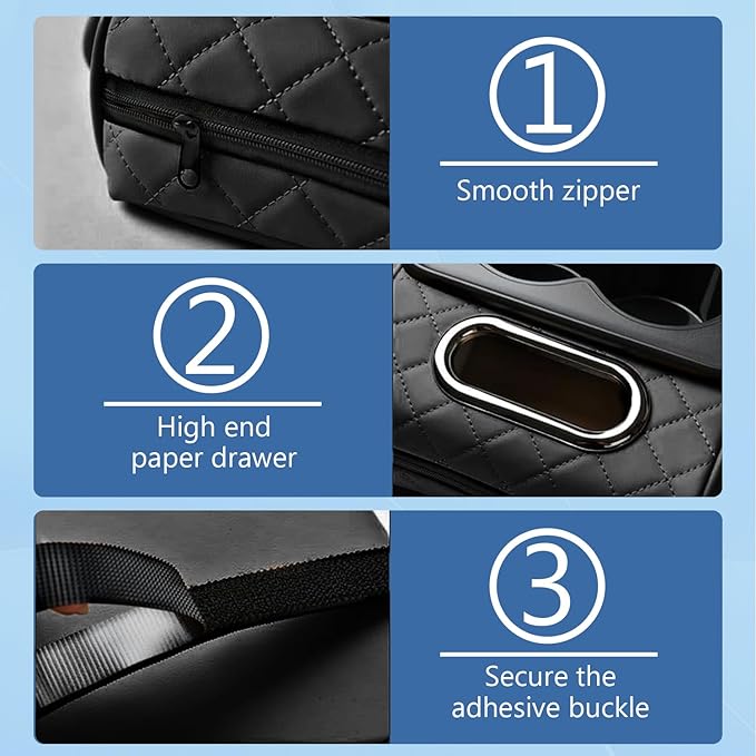 Universal Car Armrest Cushion Organizer, Leather Armrest Cover for Car, 5-in-1 Center Console Cover with Cup Holder, Tissue Box Slot, Mobile Phone Storage Slot, Black