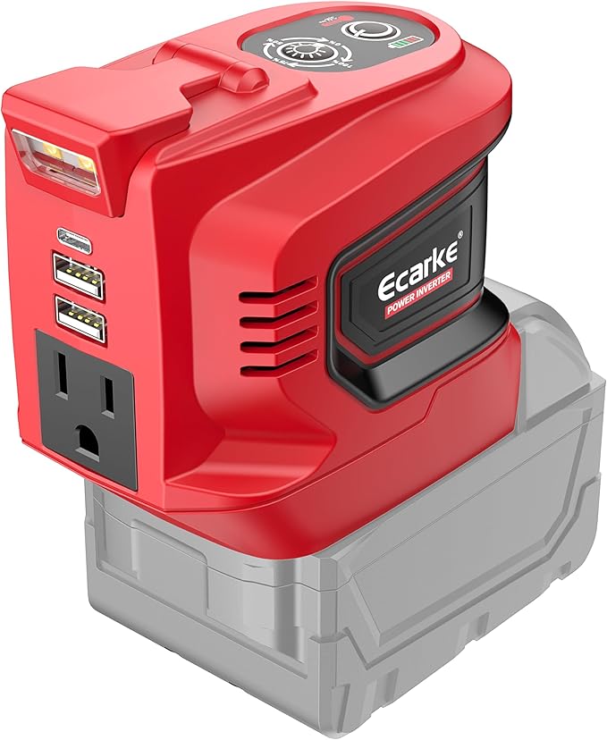 Power Inverter Compatible with Milwaukee 18V Battery,Ecarke 200W Portable Power Supply Inverter,DC 18V to AC 110V~120V Battery Station with 2 USB&AC Powered Outlet Phone Charger