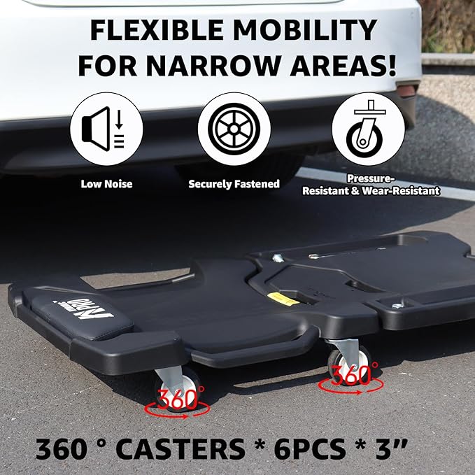 41" Foldable Mechanic Creeper with 6 Swivel Wheels, Low Profile Design with Padded Headrest & Tool Trays, 330 lbs Capacity, Creepers Automotive for Garage Repair