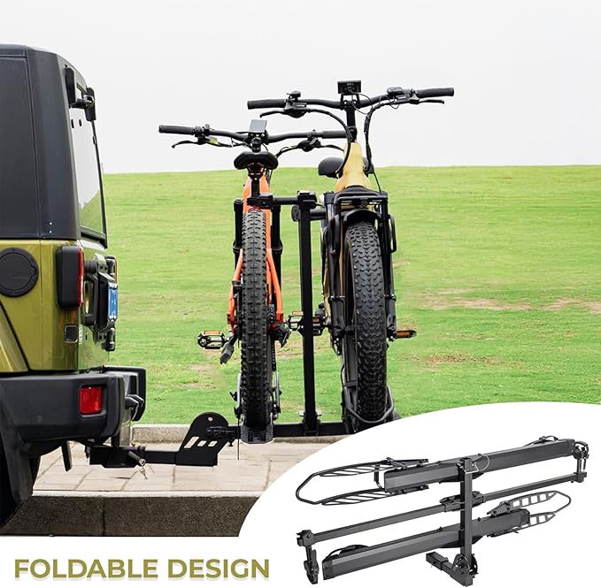 CyberRack E2 Hitch 2-Bike Rack for Car, Ebike Rack with Loading Ramp & Hitch Lock, Fits SUV, Truck, RV, Van with 2” Receiver, Holds Fat Tire Bikes 2.5” to 5.0” Wide