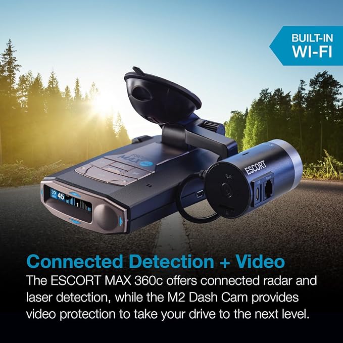 Escort MAX 360c Radar Detector with M2 Smart Dash Cam & OBDII Cord Bundle