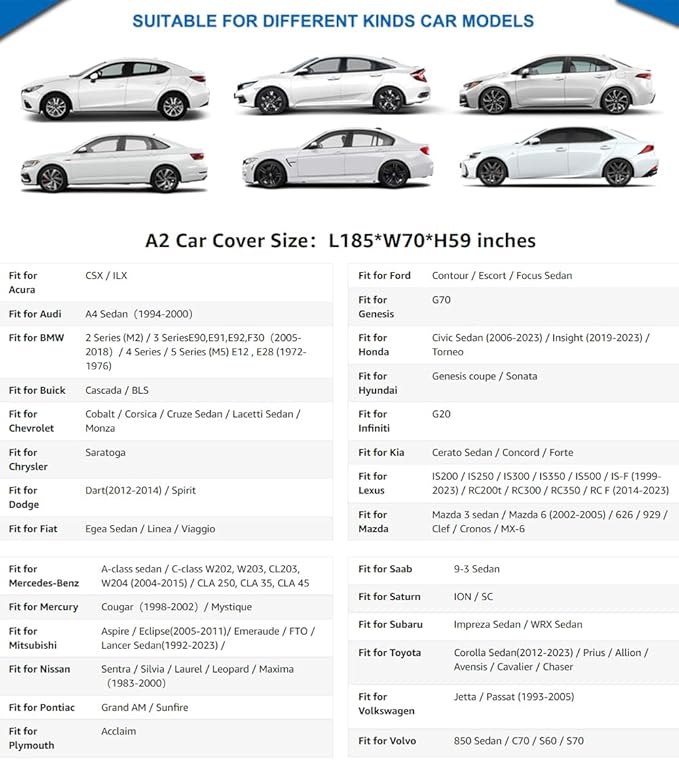 KouKou 6 Layers Car Cover Waterproof All Weather for Automobiles, Outdoor Full Exterior Covers Universal Fit BMW 3 Series 328i 330i, Toyota Corolla,Honda Civic,Chevy Cruze etc.(185 X 70 X 59 inches)