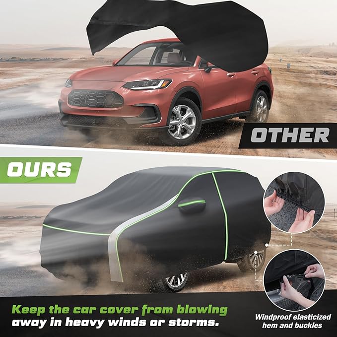 Mixsuper Liner Car Cover for Honda HR-V 1998-2026, 7 Layers Waterproof Car Cover Accessories for HRV with Zipper Door, Windproof Straps, Reflective Strips, Anti-UV, All Weather