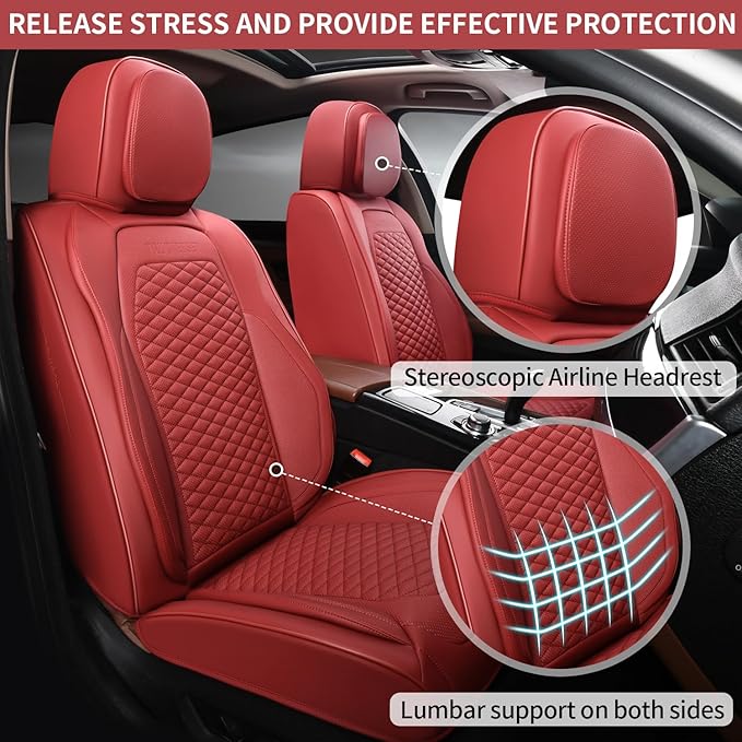 2 Packs Car Seat Covers Leather Car Seat Covers Universal Seat Covers for Car, SUV,Truck (Burgundy)