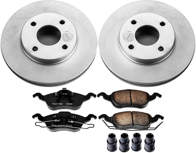 Power Stop CRK1358 Coated Brake Rotor and Ceramic Brake Pads- Front For Ford Focus 2000-2004 [Model Specific]