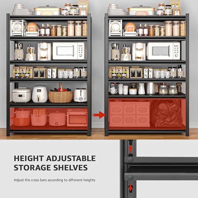 6 Tier Metal Shelving Unit 84" H x 55.12" W x 24" D, 3600LBS Adjustable Storage Shelves, Heavy Duty Garage Shelves for Warehouse, Basement, Kitchen, Pantry, Living Room, Black