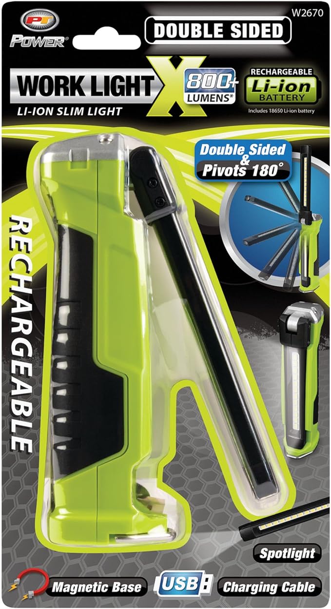 Performance Tool W2670 Double Sided Pivoting Light Bar with 800+ Lumens, Magnetic Base and Rechargeable Battery for Hands-Free Use in Confined Areas