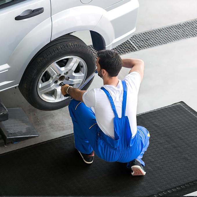 tonchean 3' x 7' Anti Fatigue Mats Industrial Extra Thick 15/16" Ergonomic Standing Floor Pad, Work Mats for Machinist Workshop Garage, Reducing Pressure - Black