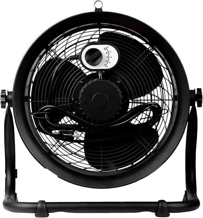 CATERPILLAR 14 inch Heavy Duty Industrial High Velocity Drum Air Circulator Utility Shop Floor Fan, 360 degree Pivoting Metal Drum Head, 2300 CFM, Dual Ball Bearing 4-speed Motor, BLACK