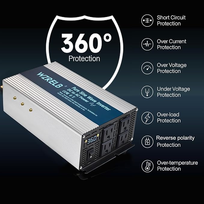 WZRELB 2000W Pure Sine Wave Inverter 36V DC to 110V 120V AC, Car Power Inverter with 4 AC Outlets, LED Display,Off-Grid Portable Power Converter for Home, RV, Truck, Camping