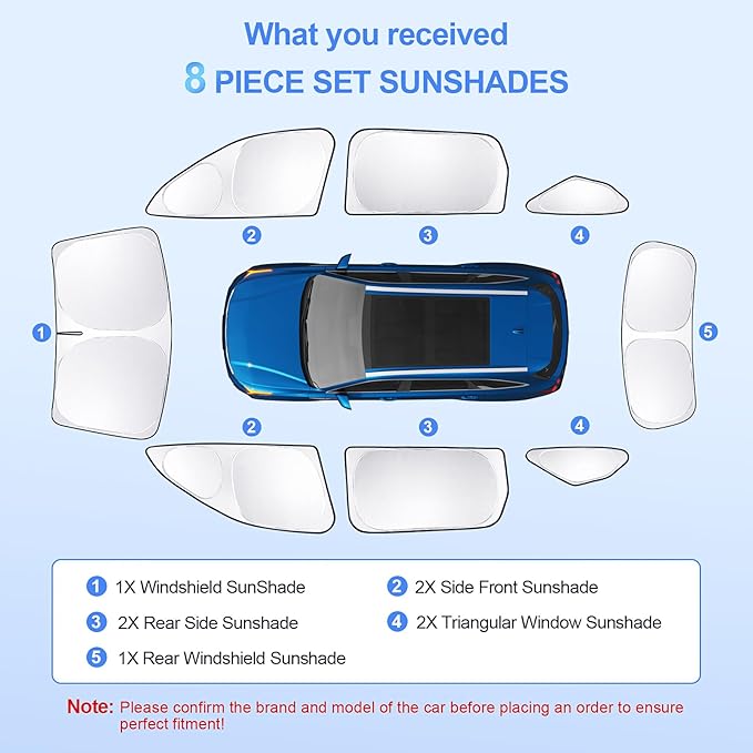 8pcs Car Window Shades for Kia Sorento SUV 2021-2025 Accessories,Windshield Side Rear Full Sunshade,Sun Visor UV Blocking, Privacy Protection and Blackout for Camping Outdoor